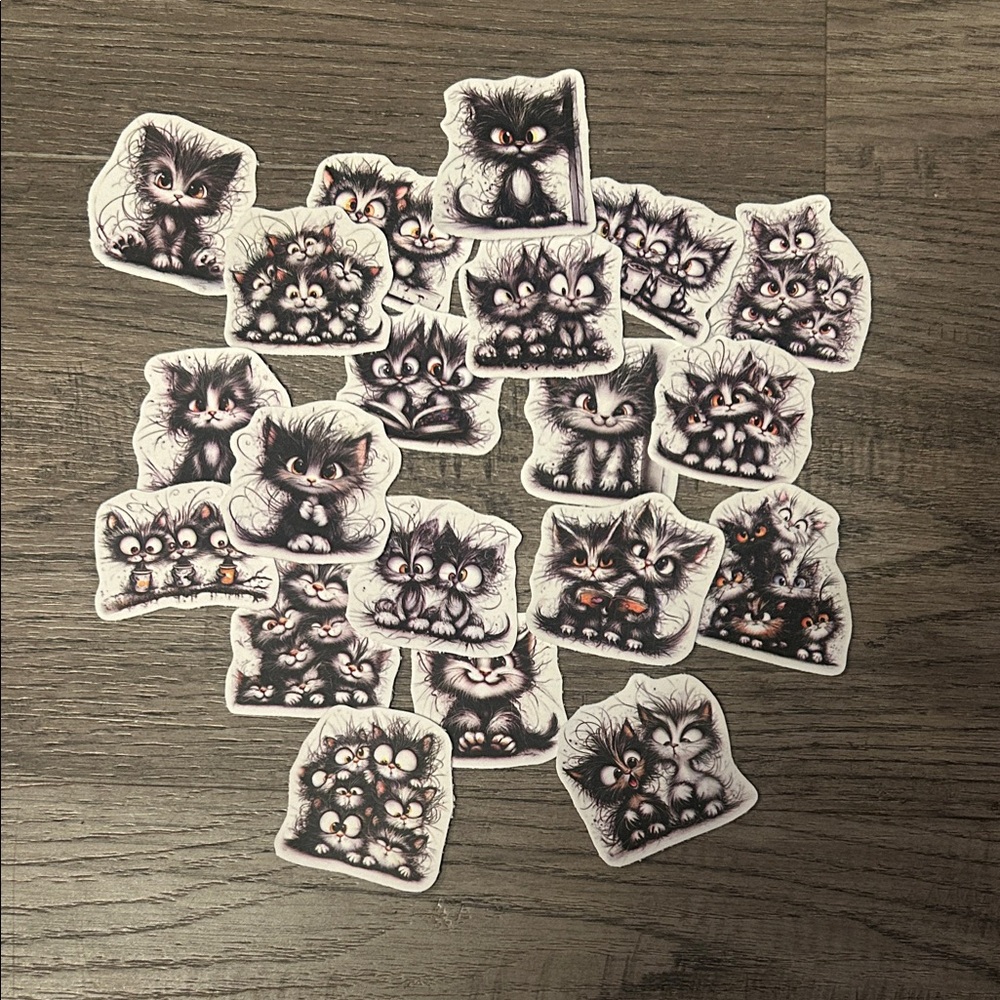 20 2D Messy Hair Cat Stickers